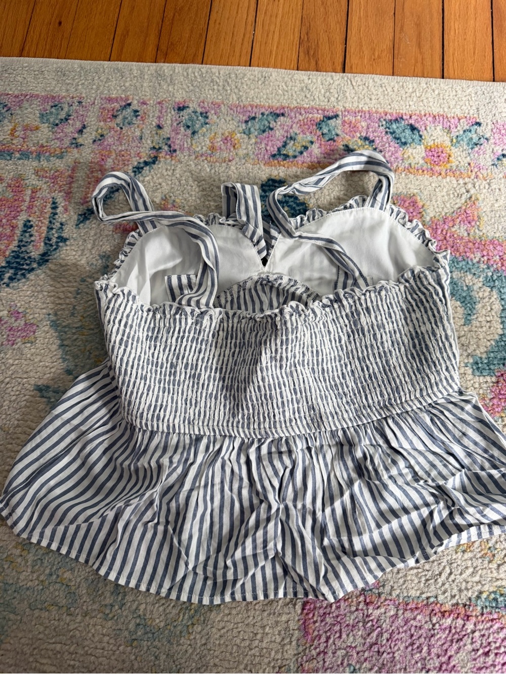 aerie White and Navy Striped Tie-Front Crop Tank - Picture 3 of 3